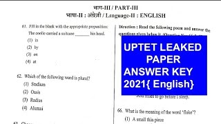 UPTET LEAKED PAPER ANSWER KEY 2021  UPTET ANSWER KEY 2021  UPTET ENGLISH ANSWER KEY 2021 MITHUN S [upl. by Brelje]