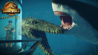 MEGALODON vs Mosasaurus RESEARCH FACILITY  Jurassic World Evolution 2 Speed Build [upl. by Atsiuqal]