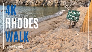 【4K】 Greece Rhodes Walk  Paralia Tsambika Beach with Sea Waves Sounds [upl. by Llacam]