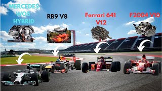 F1 ENGINE SOUND V12 vs V10 vs V8 vs Hybrid f1 racing automobile viralvideo engine [upl. by Noda321]