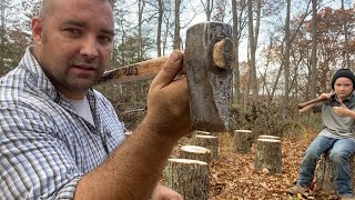 Old maul head to splitting axe pignut hickory the tougher woods [upl. by Dj]