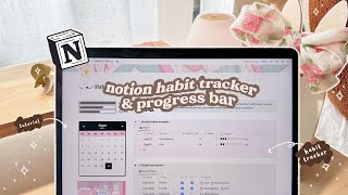 2023 NOTION TUTORIAL💡💻 notion habit tracker with progress bars  free template [upl. by Melmon]