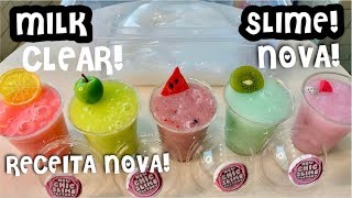 ENSINEI A MILKY CLEAR SLIME SLIME MAIS PEDIDA DO MOMENTO TUTORIAL COM 5 SLIMES DRINKS BEST SLIMES [upl. by Lunneta]