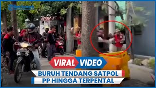 Anarkis Oknum Buruh Tendang Satpol PP hingga Terpental Saat Demo [upl. by Nodababus]