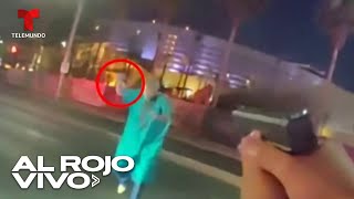 Sujeto vestido con bata de hospital y armado con cuchillo amenaza a policías en Las Vegas [upl. by Canty]