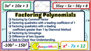 Factoring Polynomials Different types of factoring with CYU problems [upl. by Petrine]