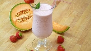 Veganer ErdbeerZuckermelonenShake Vegan Strawberry Cantaloupe Shake [upl. by Fezoj445]