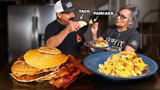 The Best MexicanAmerican Breakfast Plate Bacon Eggs amp Pancakes [upl. by Nage569]