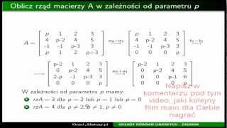 Rząd macierzy z parametrem krok po kroku eliminacja Gaussa [upl. by Malinda]