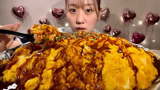 ASMR Omurice with DemiGlace Sauce【Mukbang Eating Sounds】【English subtitles】 [upl. by Majka130]