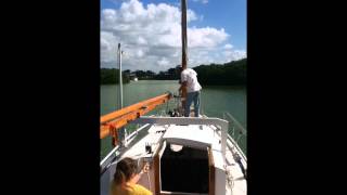 Bolger Sharpie AS29 Lowering the mast by hand [upl. by Aliahkim499]