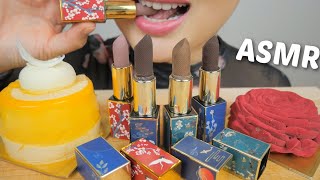 ASMR Mini Mousse Cakes with Real Lipstick Chocolate NO Talking Eating Sounds  NE Lets Eat [upl. by Joliet]