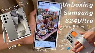 ASMR 📦 Unboxing Samsung galaxy S24Ultra titanium gray with AI features ✨🦋🤍 [upl. by Gerhardt]