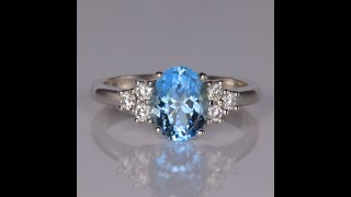 14K White Gold Oval Aquamarine And Diamond Ring 156 Carats [upl. by Akimit]