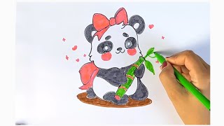 How to draw cute Panda  learn to draw  panda drawing  cute little panda [upl. by Karlie]