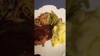 Rissoles n gravy mashed potato green beans with sauté carrots and cabbage whatsfordinner ￼ [upl. by Attenor]