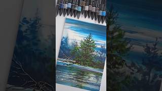 Easy step by step landscape using WinsorampNewton Promarkers 😉💙 shorts promarkers alcoholmarkers [upl. by Ailuig126]