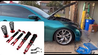 Z1 Motorsports S Pro Coilovers on G37 Look Install and Review Better then bc [upl. by Thebault904]