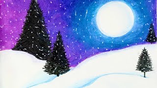 How to draw winterDrawing winter scenery with oil pastelSi te vizatojme nje natyrene dimer [upl. by Llehcnom757]