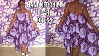 👗👌How to cut a Handkerchief Flare Gown with spaghetti straps  how to Sew a Handkerchief Flare Gown [upl. by Nahtanha338]