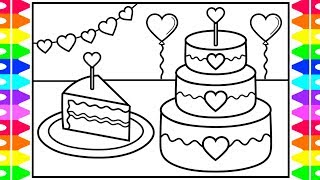 How to Draw Cake with Hearts for Kids 🎂💜💖❤️Cake Drawing and Coloring  Valentines Day Cake [upl. by Rocray]