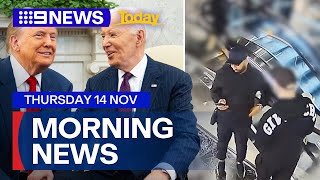 Joe Biden meets Donald Trump Sydney manhunt underway  9 News Australia [upl. by Delle557]