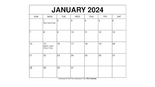 Free Printable January 2024 Calendar Templates With Holidays  Wiki Calendar [upl. by Vidda]