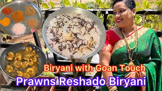 Goan style Prawns reshado BiryaniBiryani with a Goan touchviewers request recipePrawns Biryani [upl. by Ulah]