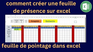 feuille de pointage excel pointage excel gratuit tableau de pointage excel [upl. by Ahsiekat201]