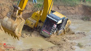 Unexpected​ Excavator Sink Mud Underwater  Caterpillar 312B Very Difficult Recovery [upl. by Kushner]