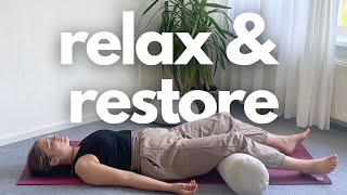 10 min restorative yoga with pillows  relax amp restore [upl. by Nehtanoj]