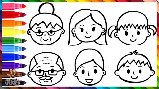 Dibuja y Colorea Una Familia 👵👴👩👨👧👦 Abuelos Padres E Hijos 👪🌈 Dibujos Para Niños [upl. by Sherline]