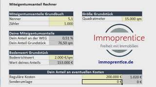 Immoprentice Miteigentumsanteil Excel  Berechne deinen Miteigentumsanteil innerhalb einer WEG [upl. by Neelhtak]