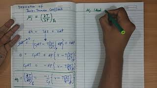 DERIVATION OF JOULE THOMSON COEFFICIENTfor Ideal gas case and general HINDI Engg Thermodynamics [upl. by Llehsam]