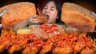 SUPER SPICY CHICKEN WINGS amp LECHON KAWALI MUKBANG PINOY MUKBANG [upl. by Samala]