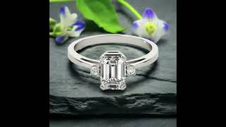 Ellie Lab Diamond Engagement Ring 110 Carats Three Stone Emerald Classic Setting [upl. by Farro]