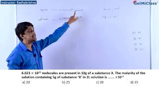 Molarity of solution KCET 11th Chemistry Some Basic Concepts of Chemistry [upl. by Henghold]