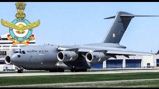 Indian Air Force C17 Globemaster C17 landing amp taxiing at YUL on 24L [upl. by Anadroj]