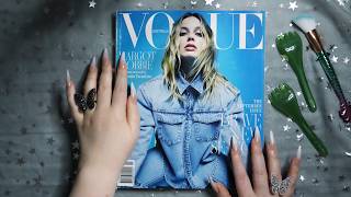 ASMR Vogue Magazine Flipping Tapping Face Tracing amp Brushing [upl. by Ella]