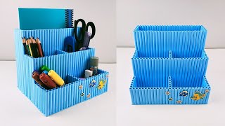 DIY Desk Organizer  How to Make Desk Organizer from Waste Paper [upl. by Jodie502]