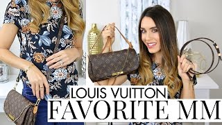 LOUIS VUITTON FAVORITE MM REVIEW  Whats in my bag strap options amp modeling shots  Shea Whitney [upl. by Ellinnet]