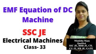 EMF Equation of DC Machine in Hindi DC Machine for SSC JE Class 7 Electrical Machine Lectures [upl. by Eenafit]