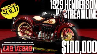 SOLD for 100000 1929 Henderson KJ Streamline  Mecum Las Vegas Motorcycles 2024 [upl. by Nertie]