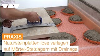 Balkonaufbau Lose Verlegung von Natursteinplatten auf MörtelStelzlagern mit Drainage [upl. by Melac]