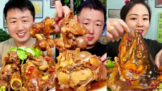 ASMR Eating bone marrow and beef feet mukbang  spicy fish head stew  spicy chinese food challenge [upl. by Olpe]