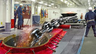 US Navy Dropping Massive Anchor Chain to Stop a Moving Aircraft Carrier [upl. by Say]