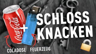 Schloss knacken mit Coladose und Feuerzeug Lock Picking Schlüssel nachmachen deutschgerman [upl. by Sherrod]