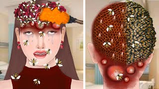 ASMR Remove bee amp maggot from infected Head  ASMR Animation Treatment restasmr1 [upl. by Reeva547]