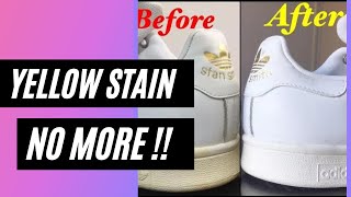 HOW TO REMOVE YELLOW STAIN  White shoes Restoration  SOLE REBORN [upl. by Colligan]