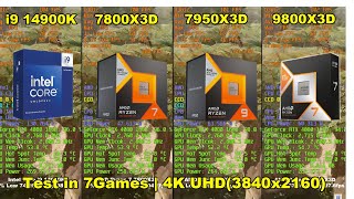 i9 14900K vs R7 7800X3D vs R9 7950X3D vs R7 9800X3D  RTX 4080  Test in 7 Games  4K UHD3840x2160 [upl. by Hgielra]